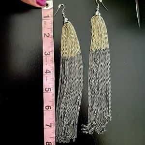 Two tone long chain earrings